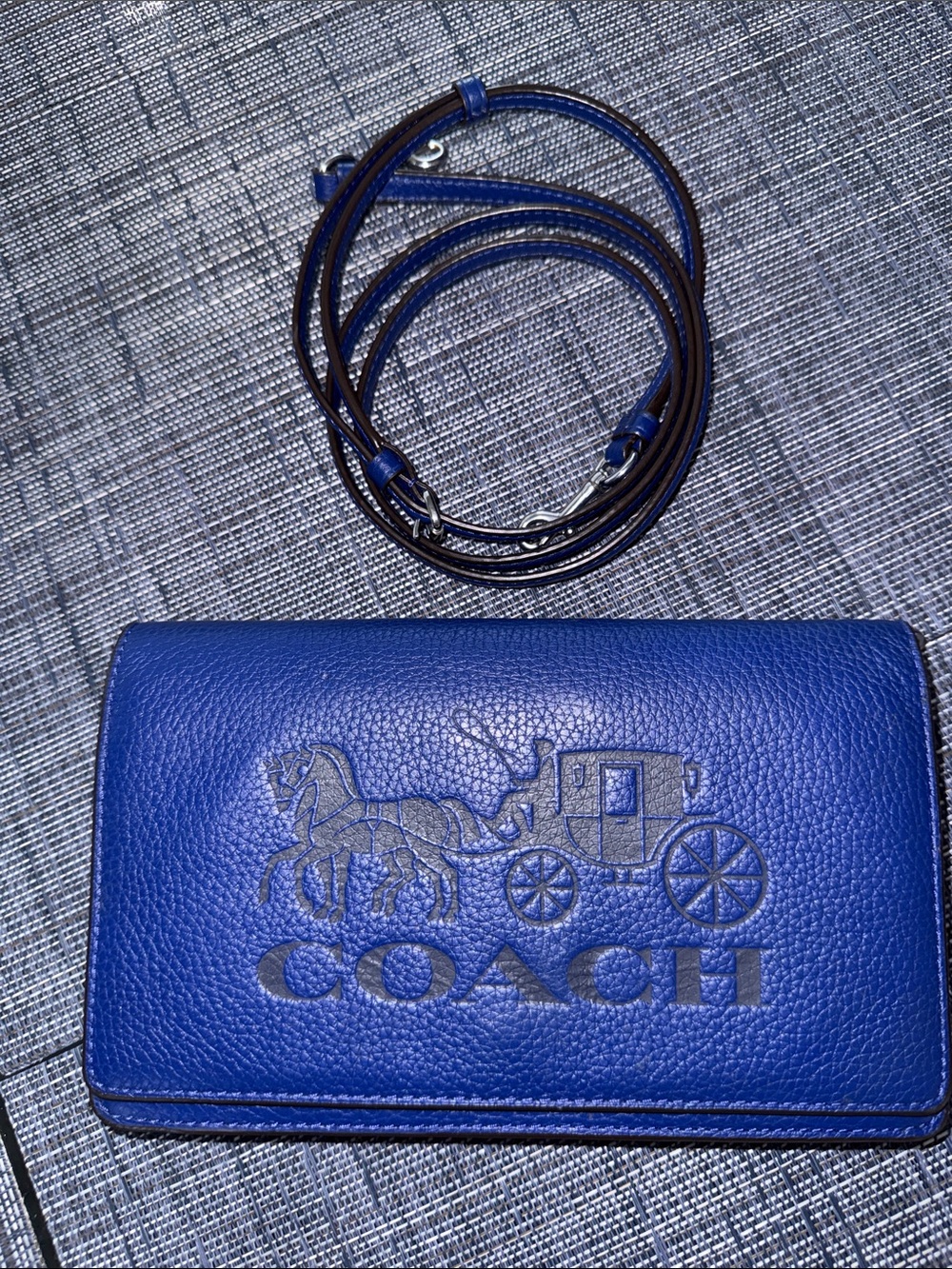 Coach Anna Fold Over Clutch Crossbody Horse And Carriage Sport Blue C7416